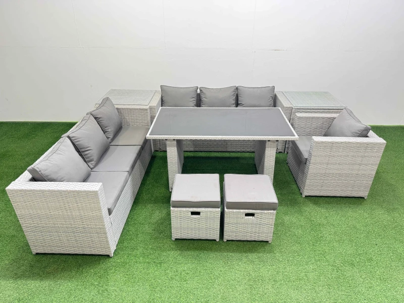 Image of Fimous Patio Garden Furniture Sets with 2 Side Tables 2 Small Stool in Light Grey Light Grey Unisex
