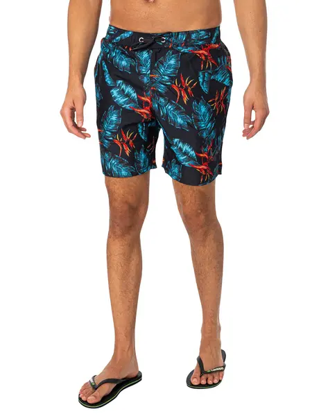 Image of Superdry Hawaiian Print 17 Swim Shorts Dark Navy Fire L