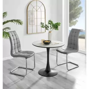 Image of Furniture Box Elina White Marble Effect Round Dining Table and 2 Grey Murano Chairs