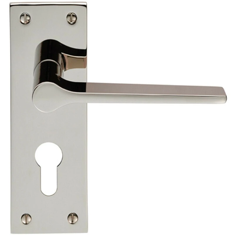 Image of Loops PAIR Flat Straight Lever on Slim Euro Lock Backplate 150 x 50mm Polished Nickel Metallics