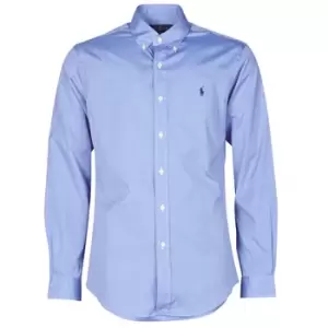 Image of Polo Ralph Lauren CHEMISE AJUSTEE EN POPLINE DE COTON COL BOUTONNE LOGO PONY PLAY mens Long sleeved Shirt in Blue - Sizes EU L,EU XL,EU XS