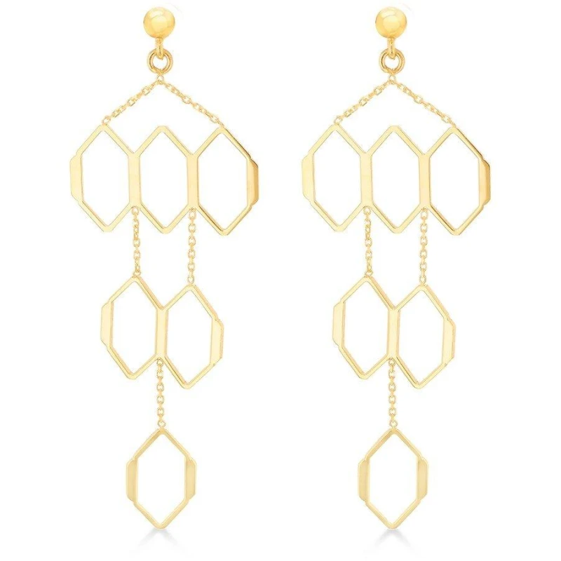 Image of Be You 9ct Gold Honeycomb Drop Stud Earrings Yellow Gold female One Size