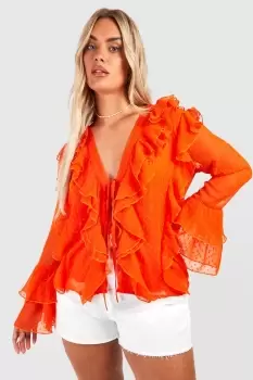 Image of Plus Dobby Ruffle Blouse