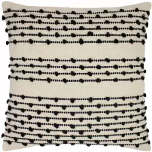 Image of Mossa Knotted Loop Stitch 100% Cotton Cushion Cover, Natural/Black, 45 x 45cm - Furn