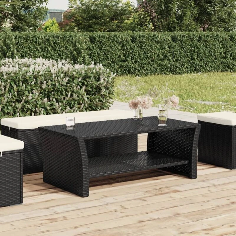 Image of Vidaxl Coffee Table Black 100X50X40 Cm Poly Rattan