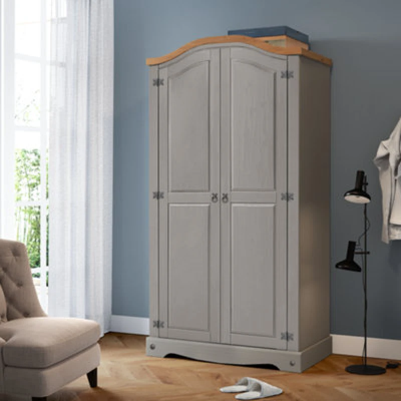 Image of MERCERS FURNITURE Corona Grey Wax 2 Door Arch Top Wardrobe 5060335868664