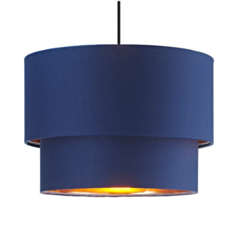 Image of Happy Homewares Modern 10 Navy Blue Cotton Double Tier Ceiling Shade With Shiny Copper Inner