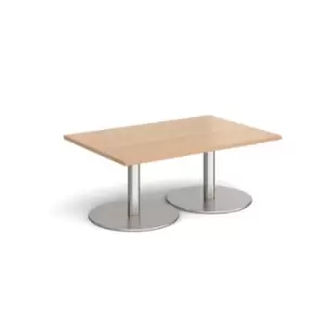 Image of Monza rectangular coffee table with flat round brushed steel bases 1200mm x 800mm - beech