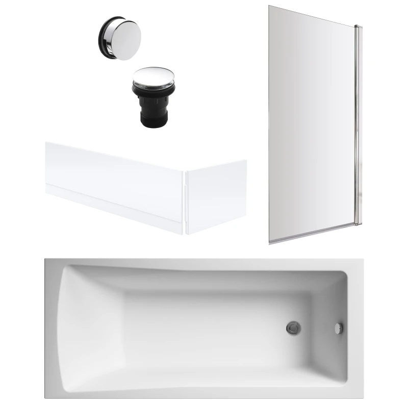 Image of Balterley Square Bath, Square Screen, Panels and Chrome Waste 1700 x 700mm Silver