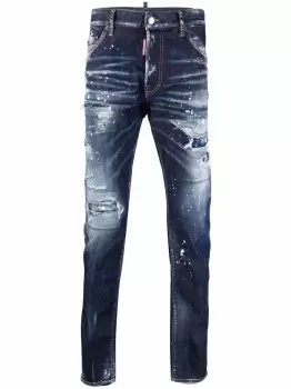 Image of DSQUARED2 Dark Ripped Bleach Wash Cool Guy Jeans Blue