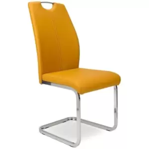 Image of 4 PC Dining Room Chair Set Yellow Faux Leather Chrome Cantilever Frame - Yellow - Fwstyle