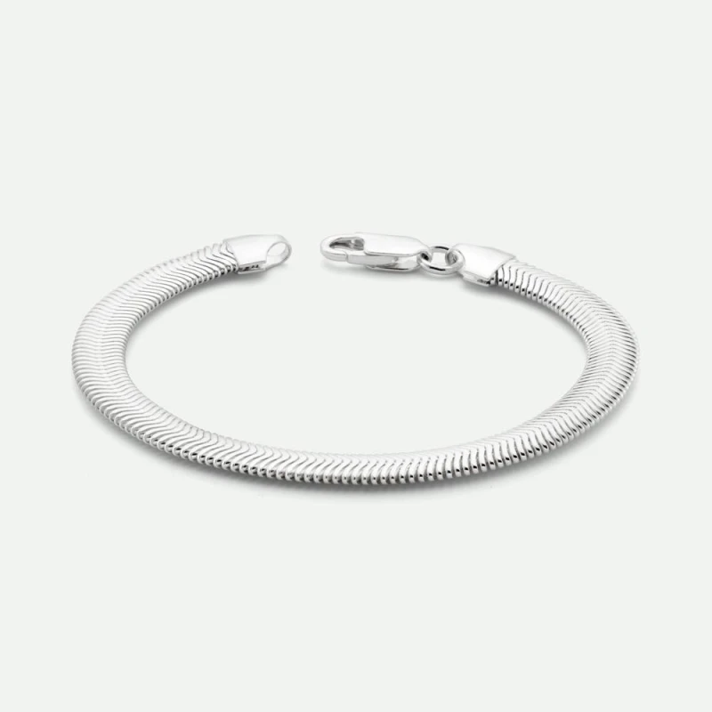 Image of The Fine Collective Womens Sterling Silver Snake Chain (6mm) Bracelet 7" Size: 7" Silver Female 7"