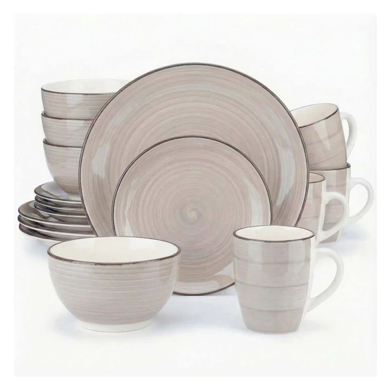 Image of Alivio Porcelain 16 Piece Dinner Set Lead-Free Glaze Dinnerware in Light Stone Light Stone Unisex