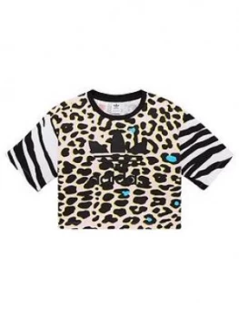 Image of Adidas Originals Girls Crop Tee - Animal Print