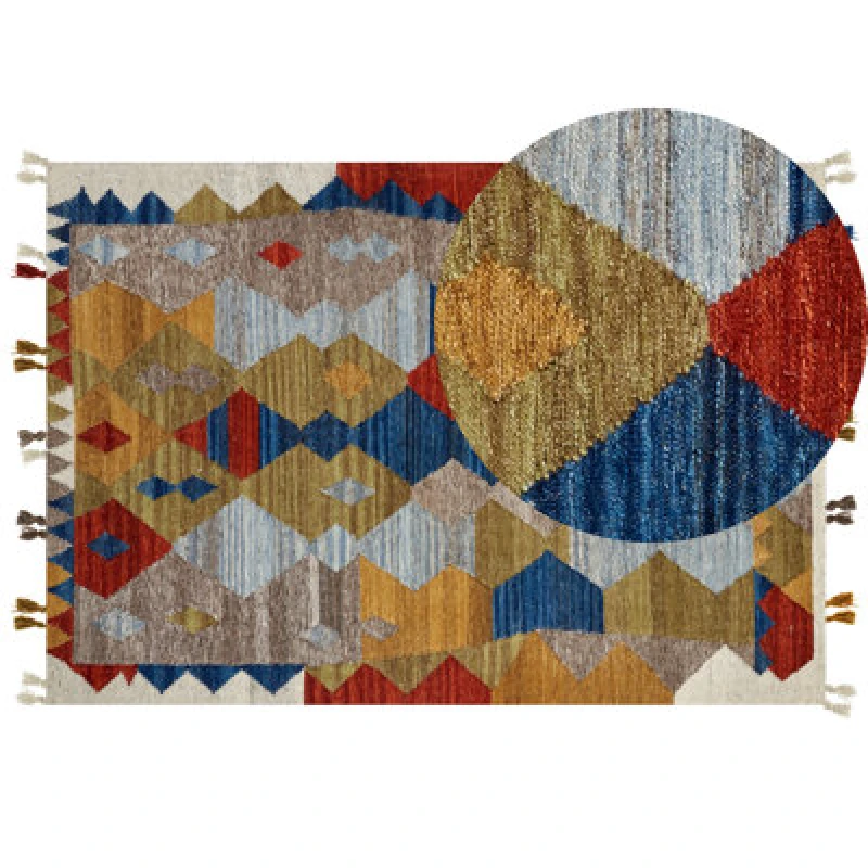 Image of Beliani Rug Arzakan Multicolour 160 X 230 Cm Wool Kilim
