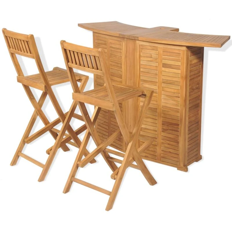 Image of vidaXL Teak Outdoor Bar Set 3 Piece Foldable Garden Furniture Table Stools