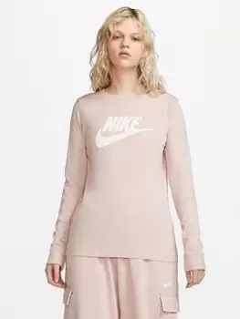 Image of Nike NSW Essential Icon Futura Long Sleeve Top - Light Pink Size XS Women