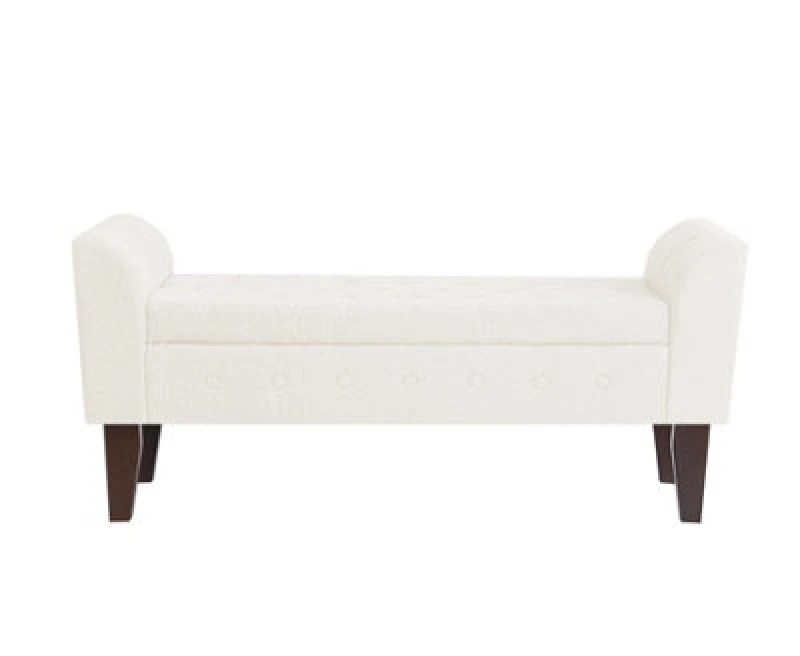 Image of Luxury Living Boucle Chaise Longue Storage Bench - Cream