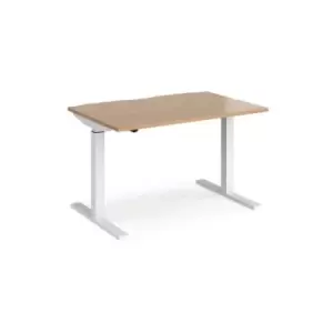 Image of Height Adjustable Desk Rectangular Desk 1200mm Beech Tops With White Frames 800mm Depth Elev8 Mono