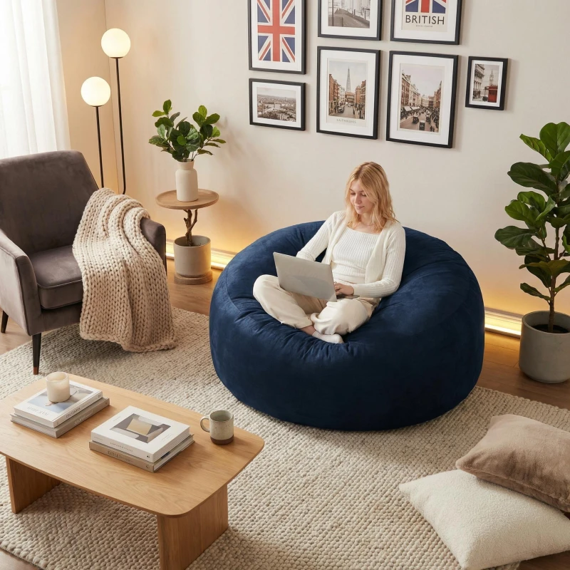 Image of Urban Meuble Modern Round Bean Bag Sofa Chair Blue unisex One Size