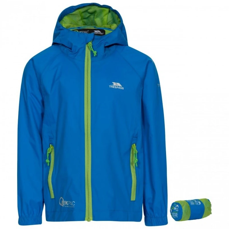 Image of Trespass Qikpac Waterproof Packaway Jacket in Cobalt Size: 2-3 Years Cobalt Unisex 2-3 Years