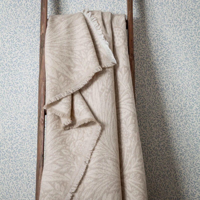 Image of Morris & Co Morris & Co Marigold Jacquard Throw in Stone Size: 130cm x 170cm Stone 130cm x 170cm Unisex 5025532811714