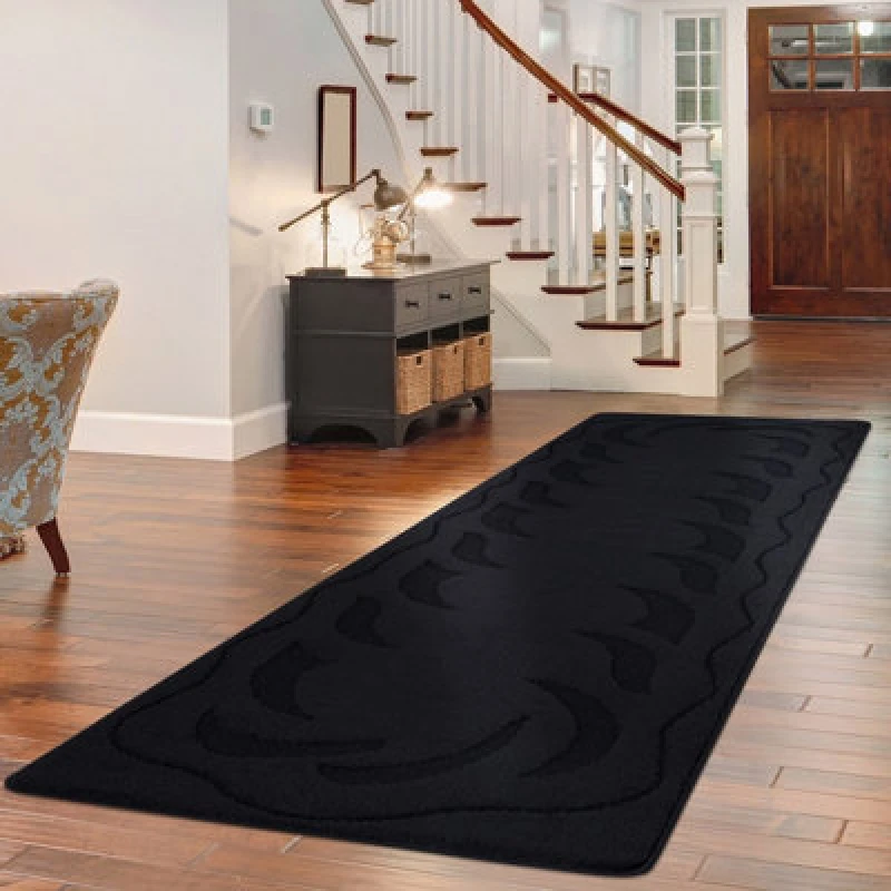 Image of Smart Living Smart Living Ovalack Heavy Duty Machine Washable Hallway Kitchen Non Slip Door Mat in Black Size: 80cm x 300cm Black 80cm x 300cm Unise