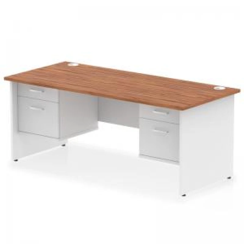 Image of Impulse Impulse 1800 x 800mm Straight Office Desk Walnut Top White Panel End Leg with 2 x 2 Drawer Fixed Pedestal MIRDP18FP2FP2WNTWHT