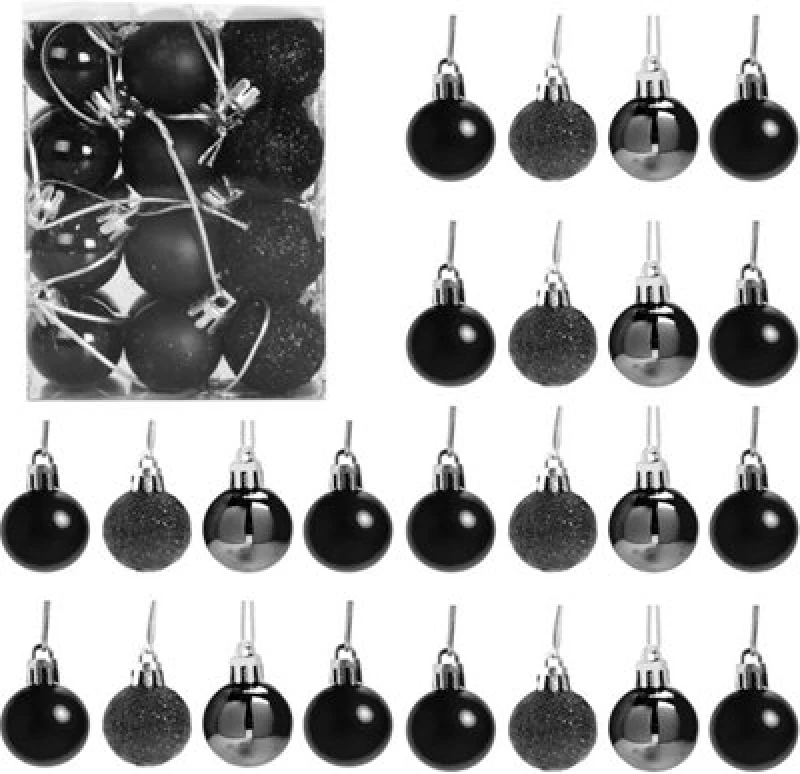 Image of Shatchi 30mm/12Pcs Christmas Baubles Shatterproof Black,tree Decorations