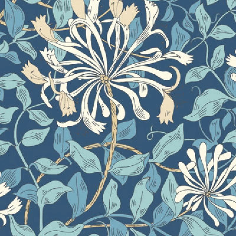 Image of Hoopla Walls Honeysuckle Leaf Trail Navy Blue Smooth Matt Wallpaper