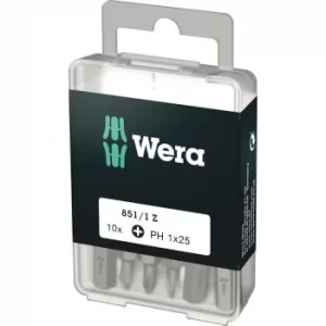 Image of Wera 851/1Z SB Tough DIY Phillips Screwdriver Bits PH1 25mm Pack of 10