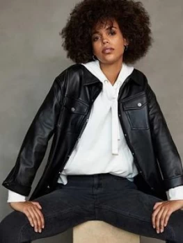 Image of Mint Velvet Faux Leather Shacket - Black