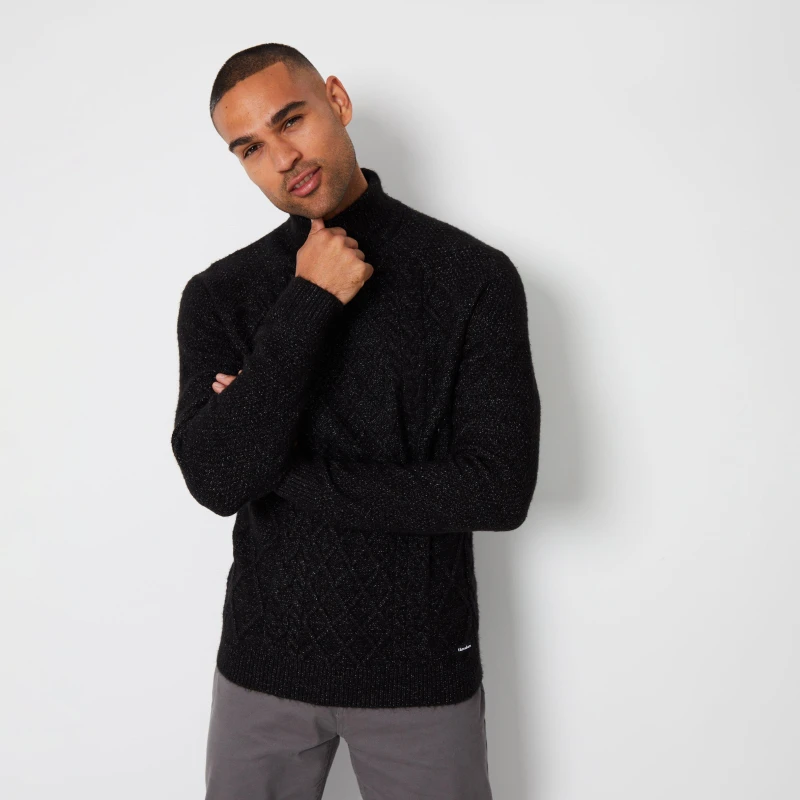 Image of Threadbare 'Ayres' Turtle Neck Cable Knit Jumper Black