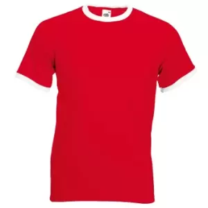 Image of Fruit Of The Loom Mens Ringer Short Sleeve T-Shirt (L) (Red/White)