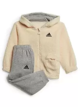 Image of adidas Favourites Toddler Unisex Badge Of Sport Zip Through Hoodie & Jogger Set - Bright Beige, Bright Beige, Size 3-4 Years, Women