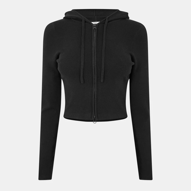 Image of Jack Wills Knitted Zip Hoodie Women Black 09 female 6 (2XS)