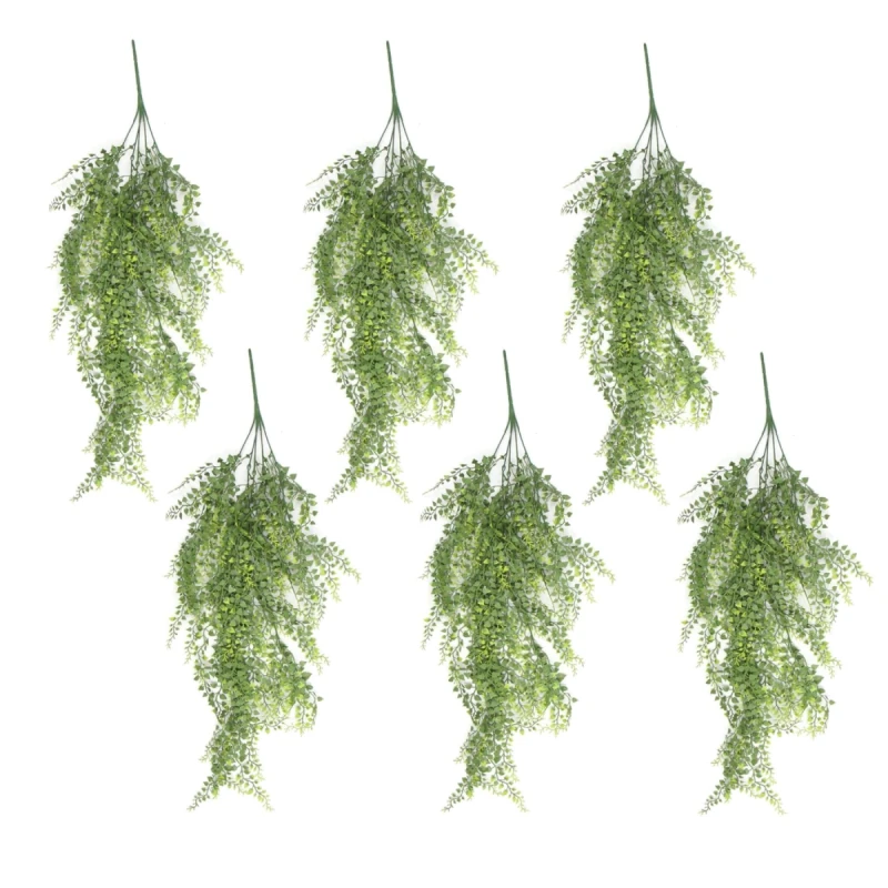 Image of N/A Pack of 6 x Hanging UV and Fire Resistant Artificial Trailing Button Fern Plant 82cm