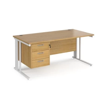 Image of Office Desk Rectangular Desk 1600mm With Pedestal Oak Top With White Frame 800mm Depth Maestro 25 MCM16P3WHO