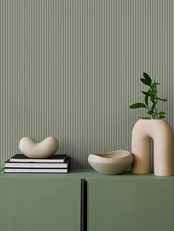 Image of SUPERFRESCO COLOURS TACTILE PINSTRIPE SAGE WALLPAPER, Green 125105