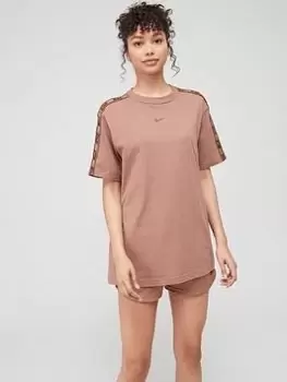 Image of Nike NSW Taped Short Sleeve Boyfriend T-Shirt - Brown, Size S, Women