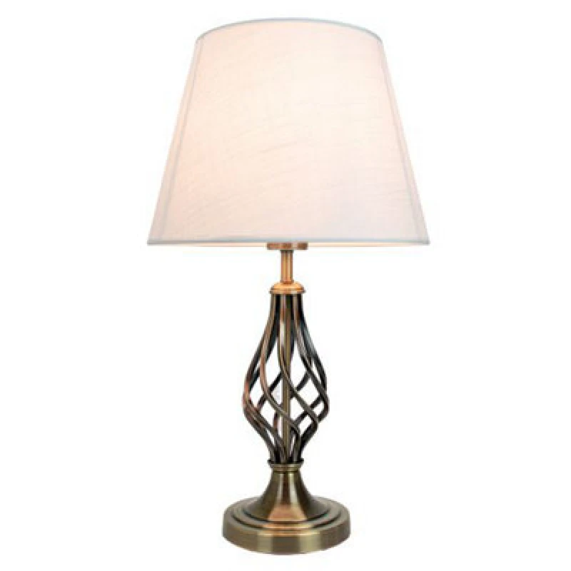 Image of Happy Homewares Traditional Antique Brass Table Lamp With Barley Twist Base And Linen Shade