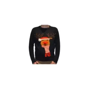 Image of 3D Knitted Christmas Jumper in Navy Reindeer - Large