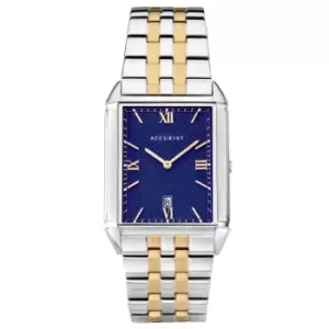 Image of Mens Accurist Rectangular Blue Dial Two Tone Bracelet Watch