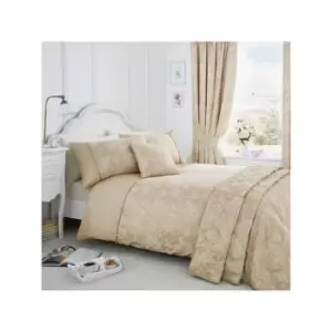 Image of Serene Jasmine Floral Weave Cotton Rich Duvet Cover Set, Champagne, Single