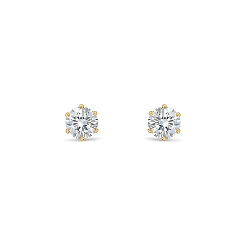 Image of Jewelco London 9ct Gold CZ 6 Claw Solitaire Stud Earrings, 4mm ½ Carat - JES098 Gold unisex