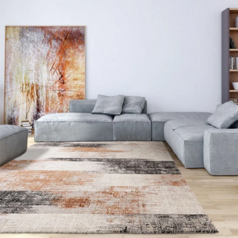 Image of Terracotta Abstract Luxurious Modern Easy To Clean Rug For Living Room Bedroom & Dining Room-120Cm X 170Cm