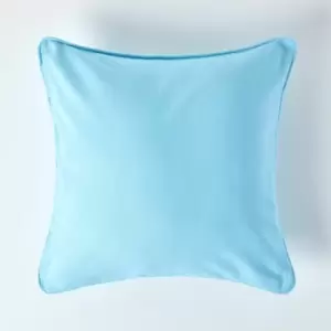 Image of HOMESCAPES Cotton Plain Blue Cushion Cover, 30 x 30cm - Blue