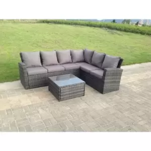 Image of Fimous 6 Seater Outdoor Dark Grey Rattan Lounge Complete Sofa Set with High Back and Square Coffee Table