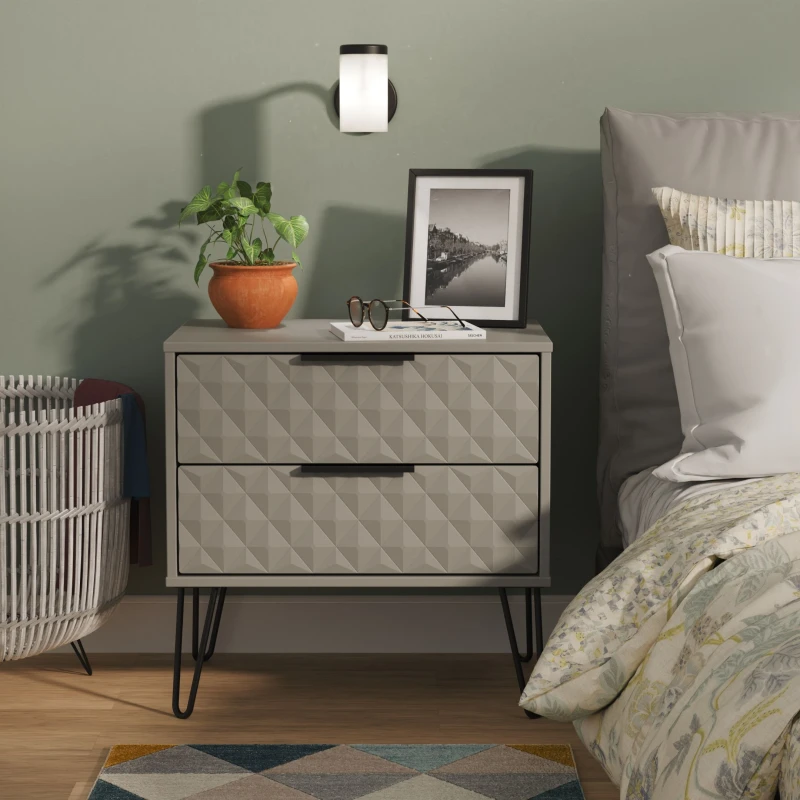 Image of Swift Zayn Ready Assembled 2 Drawer Side Table Dusk Grey WPZJ1 Unisex