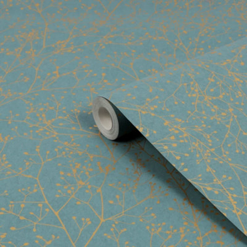 Image of Clarissa Hulse Clarissa Hulse Gypsophila Floral Wallpaper in Blue Blue One Size Unisex 5011583555486